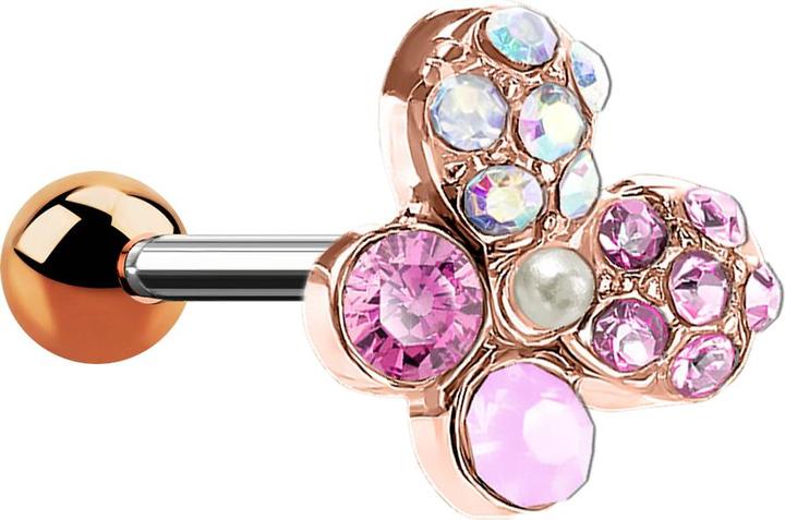 Immagine prodotto Star Piercing Micro Barbell rosegold Schmetterling mit Kristallen (Acciaio chirurgico 316L, Ottone)
