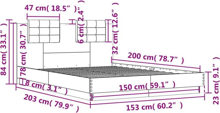 Produktbild VidaXL Bettgestell mit Kopfteil Sonoma-Eiche (150 x 200 cm)