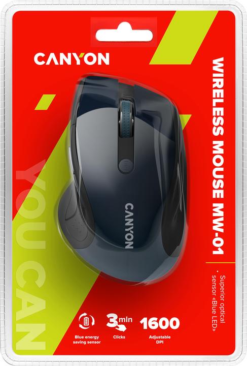 Image du produit Canyon Souris sans fil MW-01, capteur LED bleu, 6 boutons, 2.4GHz, Noir (Sans fil)