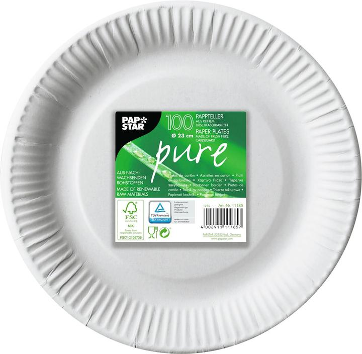 Productafbeelding Papstar Borden Wegwerpservies puur Materiaal: 100 % maagdelijk vezelkarton Kleur: wit (100 x)