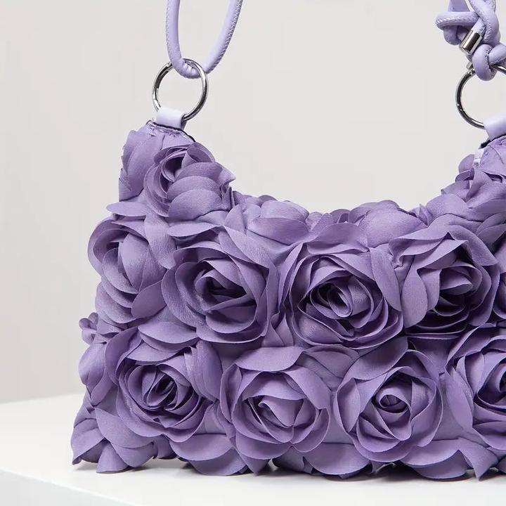 Produktbild Only-Bags.Store Elegante Rose Floral Umhängetasche - verstellbarer Riemen, Reissverschluss, Polyester, perfekt für