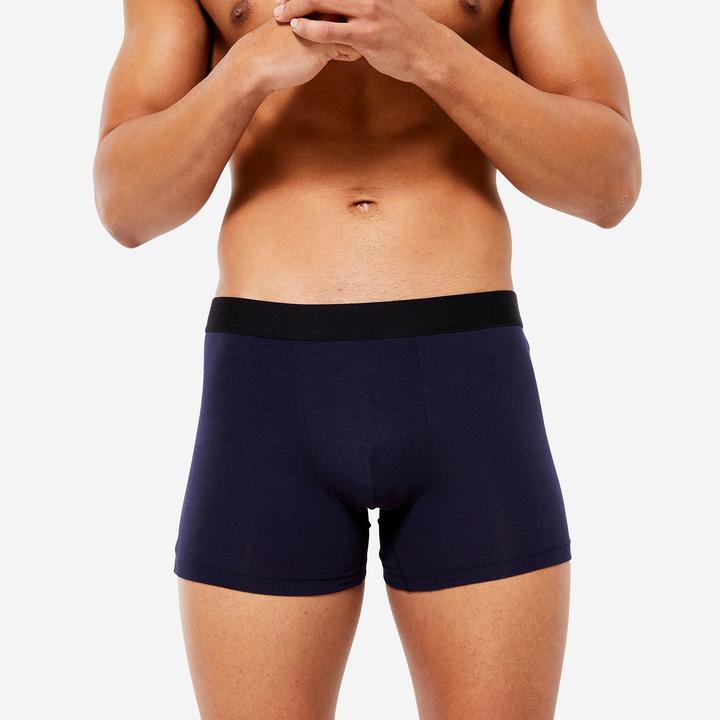 Produktbild Domyos Boxershorts Herren Baumwolle 3er-Pack - schwarz/grau/blau (XL, 3er Pack)
