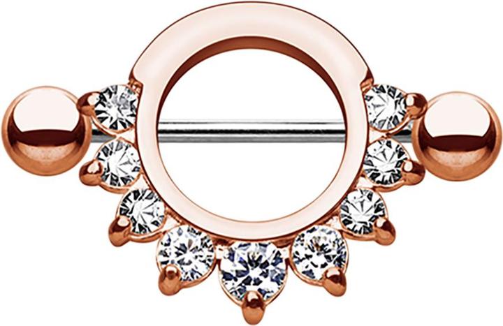 Actual product image Star Piercing Barbell rund mit 9 Kristallen rosegold (without brass, Surgical steel 316L)