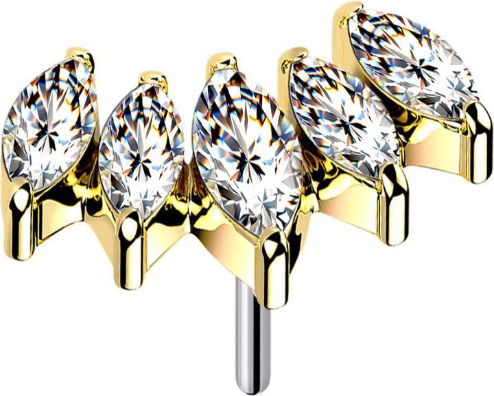 Produktbild Star Piercing Threadless Fächer vergoldet mit fünf Kristalle silber (ohne Messing, Titan G23)