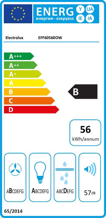 Energy Label Electrolux EFF60560OW Wall-mounted White ³/h B (Wall hood)