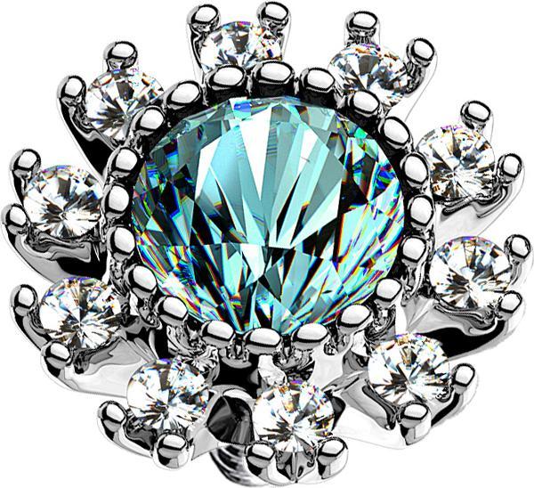 Produktbild Star Piercing Dermal Anchor silber doppel Kristall gepflastert aqua (Chirurgenstahl 316L, Messing)