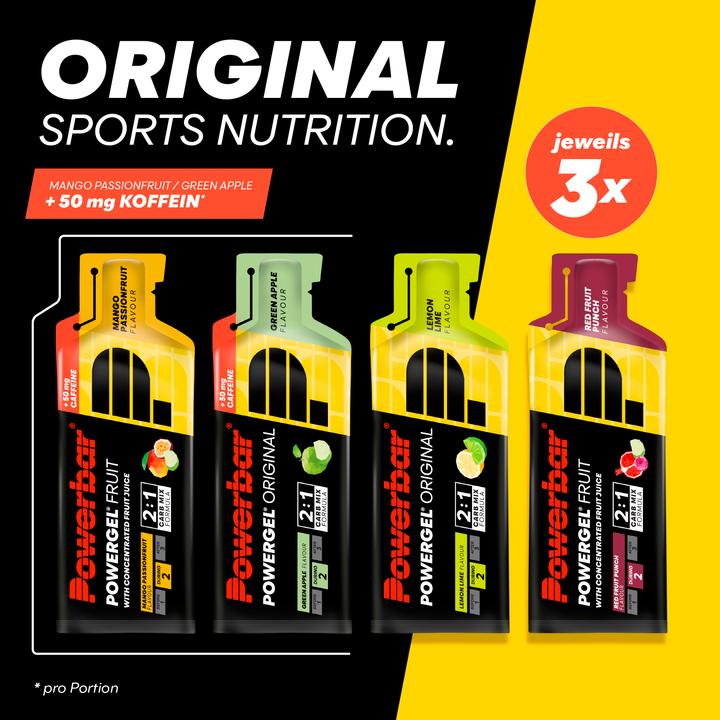 Image du produit Powerbar Boîte PowerGel Multiflavour (Citron, Citron vert, Framboise, Grenade, Pomme verte, Mangue, Caféine, Fruit de la passion, 12 pcs, 492 g)