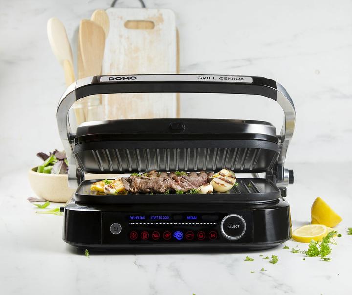 Immagine prodotto Domo Genius Grill elettrico a contatto Rivestimento antiaderente, con display Acciaio inox, nero (Spina UE)