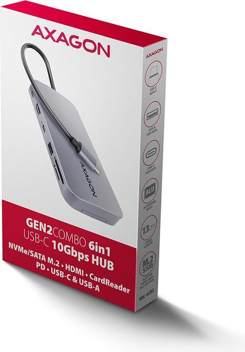 Actual product image Axagon HUB HMC-6GM2 USB 6 in1 10 Gbit (USB-C, 1 Ports)