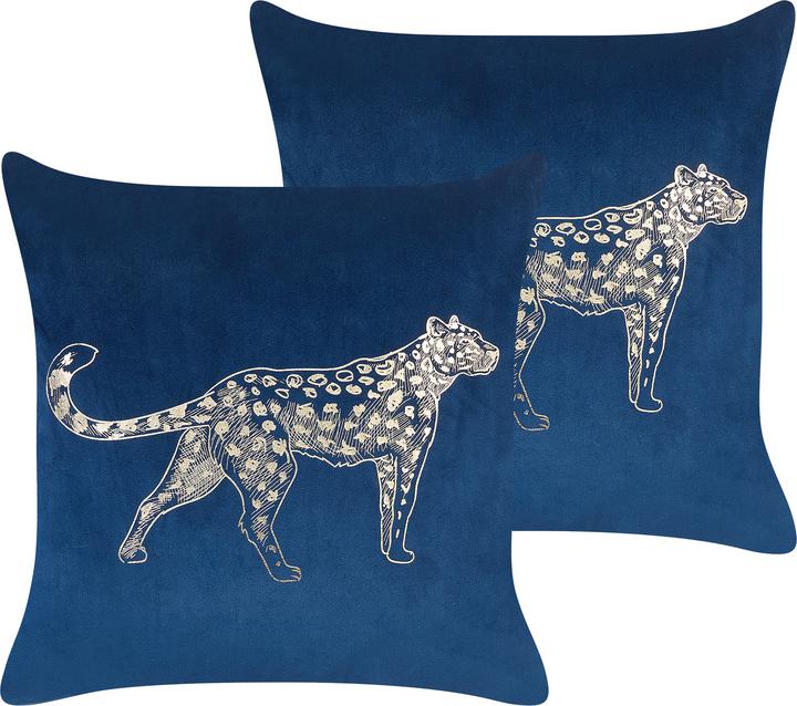 Produktbild Beliani Dekokissen Samt Marineblau Tiermotiv 45 x 45 cm 2er Set MARULA (45 x 45 cm)