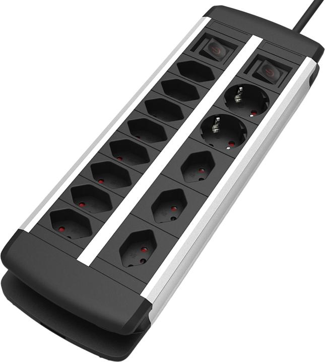 Actual product image Schönenberger Socket strip ALU 11x T13, 2x Schuko, 2x switch (11 x, Type 13, 3 m)