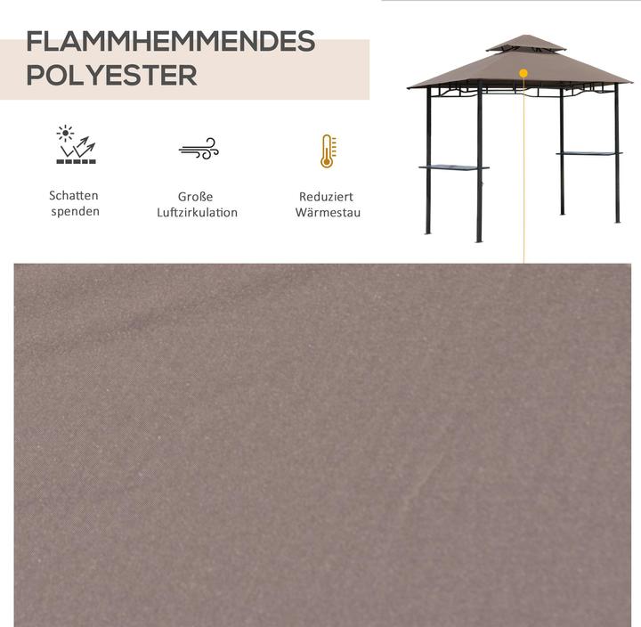 Image du produit Outsunny Pavillon de barbecue double toit ignifugé brun café+noir 245 x 148 x 252 cm (245 cm, 150 cm)