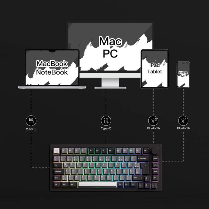 Actual product image Akko MonsGeek M1 V5 VIA Black & Silver Keyboard ISO-DE/UK/Nordic layout Rosewood Switch (DE, Cable, Wireless)