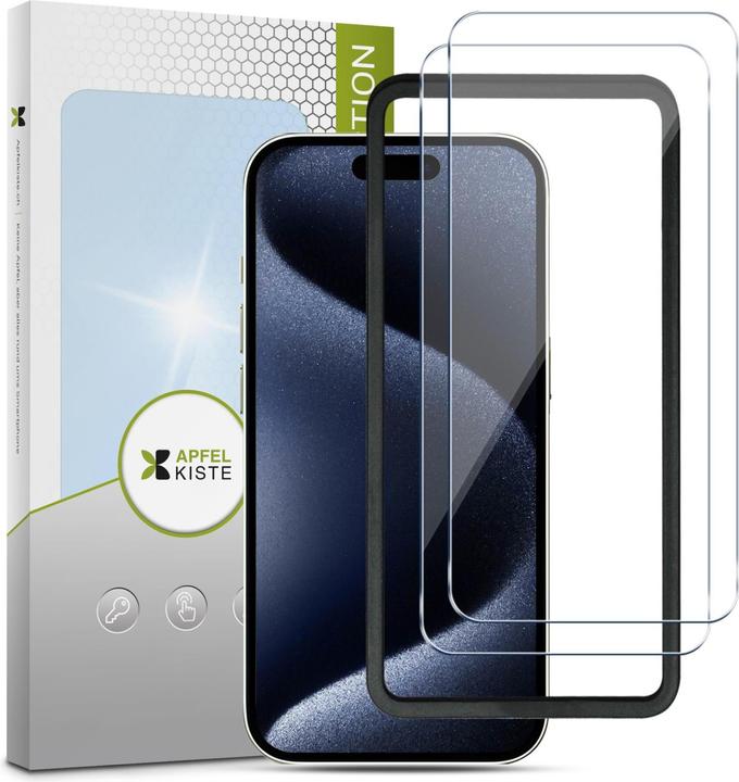 Image du produit Apfelkiste - Panzer Glas Displayschutzfolie mit Montagerahmen (2er Set) (2 pièce(s), Apple iPhone 15 Pro Max)