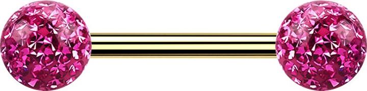 Immagine prodotto Star Piercing Barbell placcato oro con due sfere di cristallo rosa e strato protettivo epossidico (Titanio G23, senza ottone)