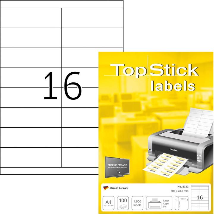 Actual product image TopStick TOP STICK universal labels, 105 x 33.8 mm, white, 100 sheets