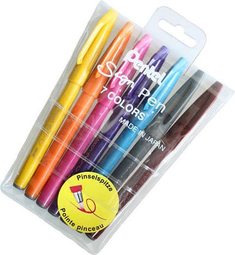 Actual product image Pentel Brush Sign Pen, Fibre Pen (Multicoloured, 7 x)
