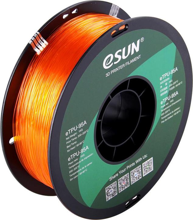 Actual product image eSUN eTPU-95A 1.75mm Tr. Orange 1kg 3D Filament (TPU, 1.75 mm, 1000 g, Orange)