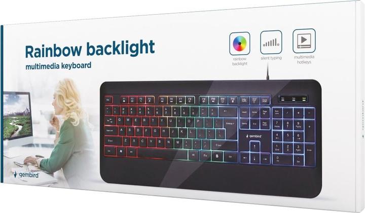 Image du produit Gembird /'Rainbow/' Clavier multimédia rétro-éclairé, noir, US Layout (US, Filaire)