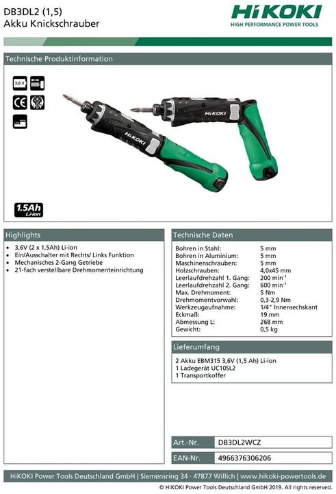 Produktbild Hikoki Cordless linear screwdriver DB3DL2 (Akkubetrieb)