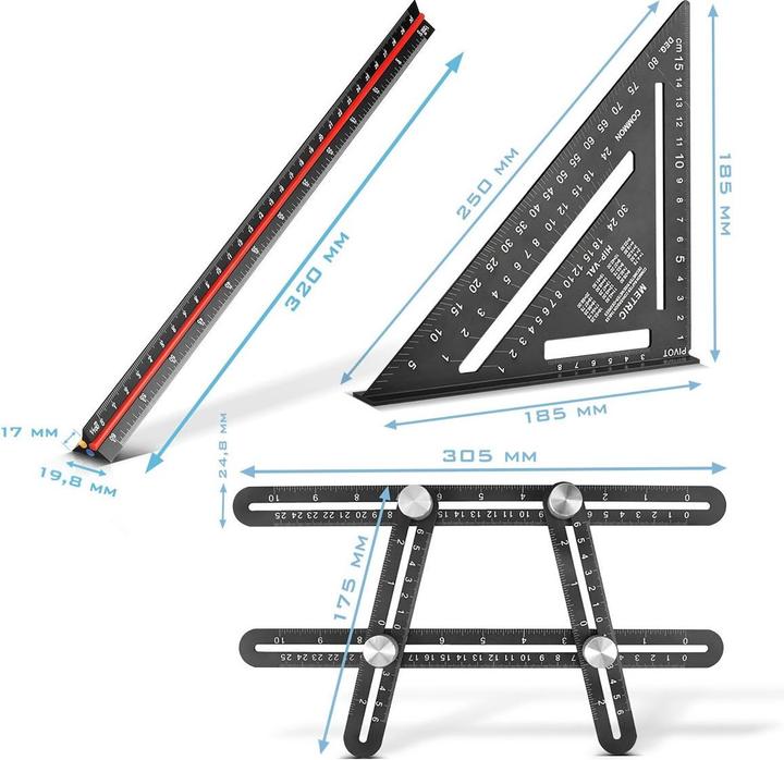 Actual product image Stahlwerk Ruler set with multi-angle measuring ruler, triangular ruler, angle triangle (300 mm)