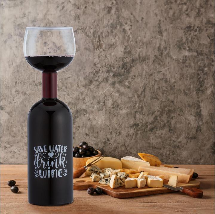 Immagine prodotto Relaxdays Bottiglia di vino (75 cl, 1 Occhiali, Bicchieri da vino rosso)