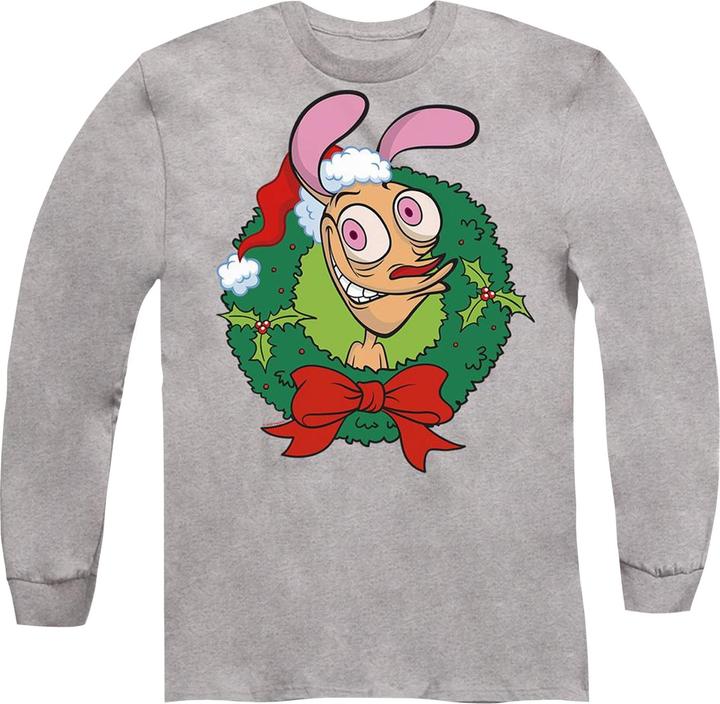 Actual product image Ren & Stimpy Unisex Adult Wreath Christmas T-Shirt (XL)