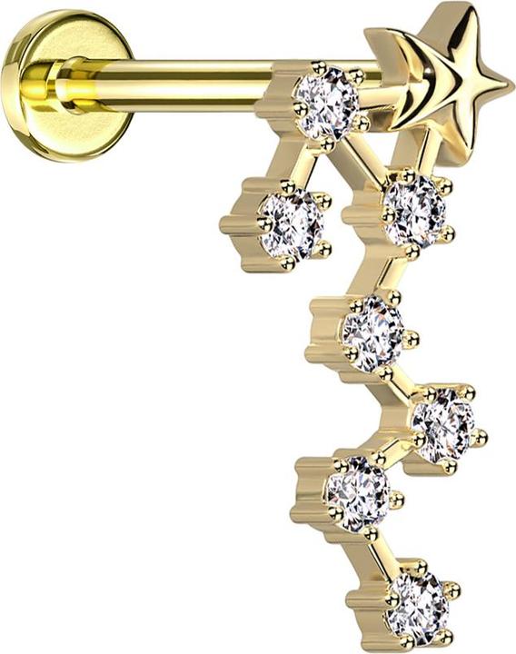 Produktbild Star Piercing Micro Labret Innengewinde vergoldet Sternzeichen Skorpion mit Kristallen (Chirurgenstahl 316L, Messing)