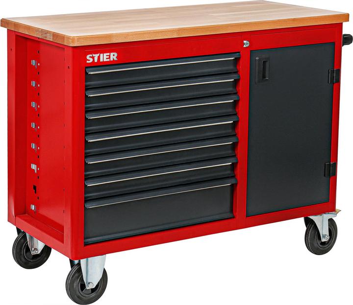 Produktbild Stier Fahrbare Werkbank mit 7 Schubladen und 1 Tür (112 cm, 112 cm)