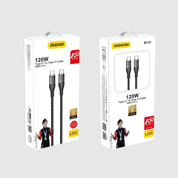 Image du produit Dudao Câble de charge rapide 120W 1m USB-C - USB-C L22C - gris (1 m, USB 2.0)