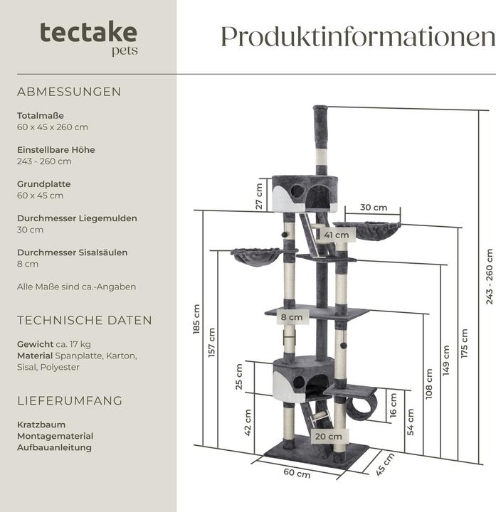 Produktbild tectake Hansi (260 cm, Grau/Weiss)
