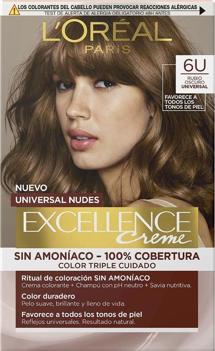Produktbild L'Oréal Paris Excellence Creme Universal Nudes 6U Dunkelblondes Haarfärbemittel 173g (6U Dark Blonde)