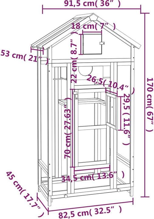 Actual product image VidaXL Voliere Grau 91,5x53x170 cm Massivholz Kiefer