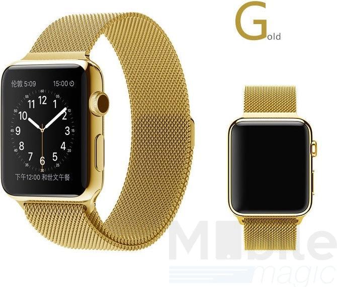 Produktbild Hermex Apple Watch 44mm / 42mm ANKI Milanaise Edelstahl Armband GOLD (42 mm, 44 mm, Metall)