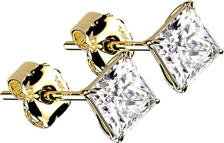 Produktbild Star Piercing Ohrstecker 14k gold mit quadratischem Kristall silber (14k Gold, ohne Messing)