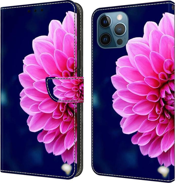 Produktbild Art iPhone 15 Pro Buch Etui Tasche mit Kartenfach Pinke Blume (Apple iPhone 15 Pro)