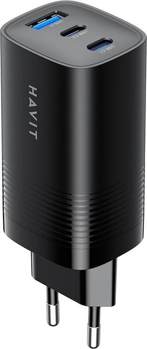 Actual product image Havit UC20 - GaN 65 W Reiseladegerät mit drei Anschlüssen schwarz (65 W)