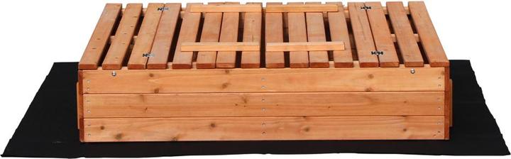 Produktbild Wiltec Sandkasten mit Deckel 2 Sitzbänke 98x98x21cm Sandkiste Holz Sandbox Vliesboden