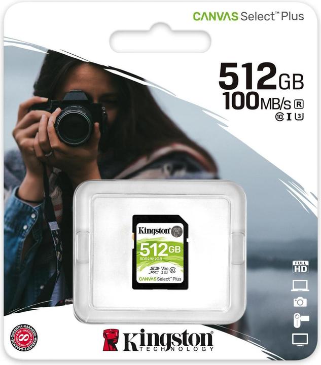 Actual product image Kingston Canvas Select Plus (512 GB, SDXC, U3, UHS-I)