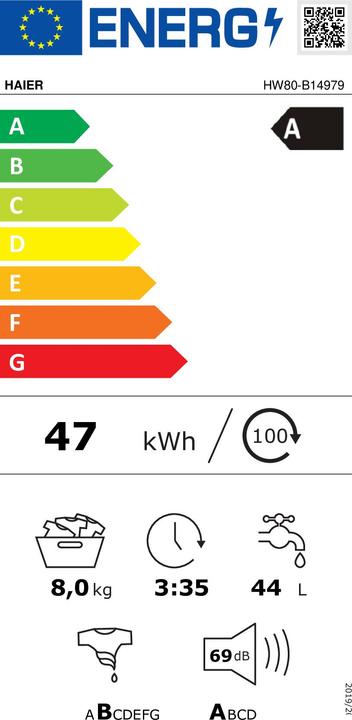 Energie-Label Haier HW80-B14979 (8 kg, Links, EU-Stecker)