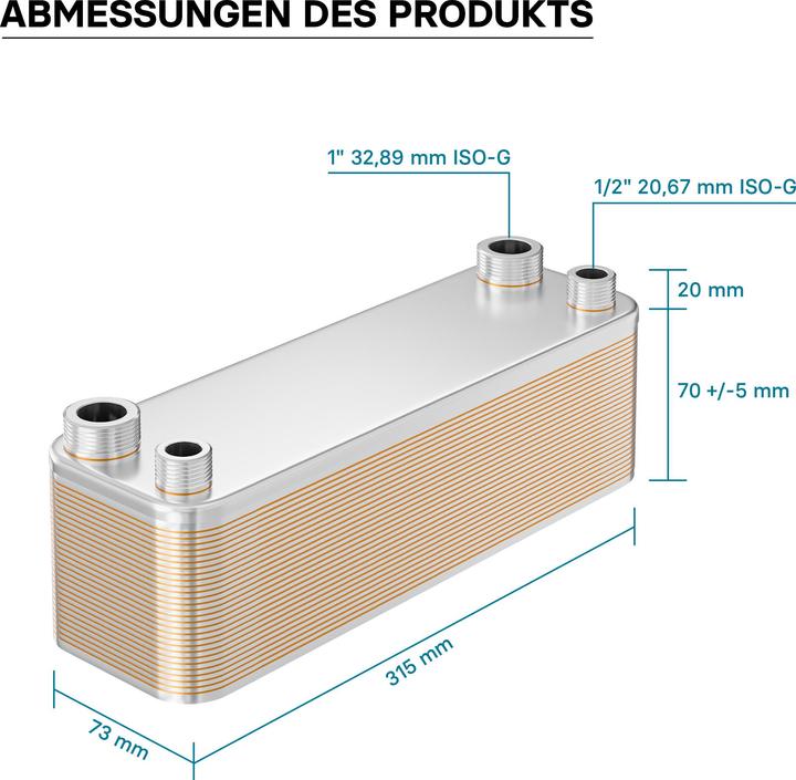 Produktbild Wiltec Edelstahl Wärmetauscher 30 Platten 125 kW Plattenwärmetauscher Wärmeüberträger