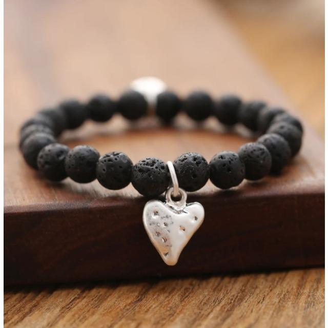 Produktbild Andreani Armband aus echtem Lavastein mit Herzanhänger von (19 cm, Echtes Lavastein)