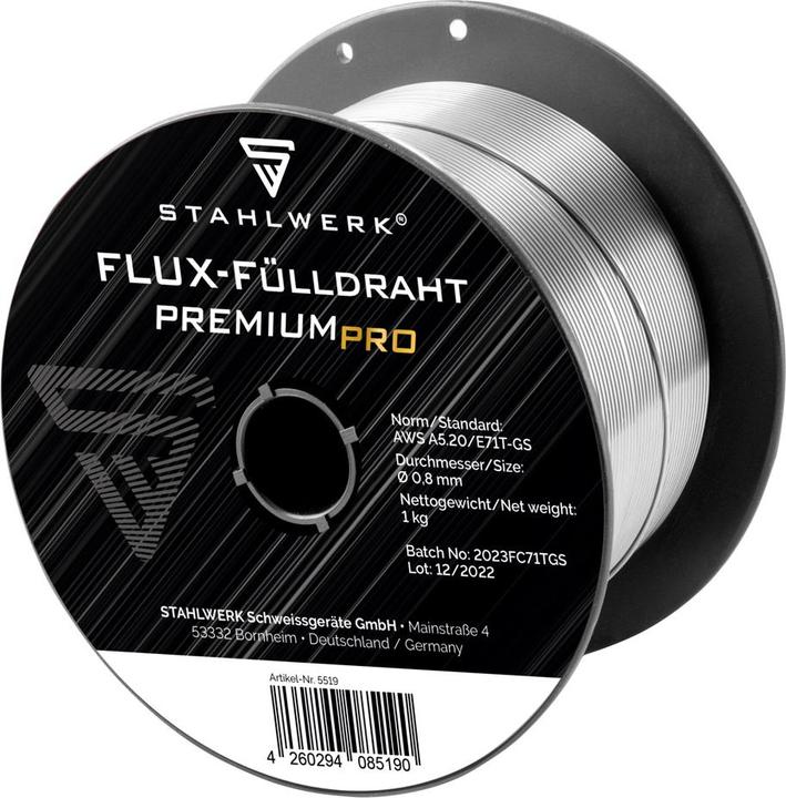 Produktbild Stahlwerk Schweissdraht MIG MAG Premium Fülldraht E71T-GS Ø 0,8 mm S100/D100 1 kg