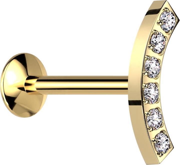 Produktbild Star Piercing Micro Threadless UFO Labret vergoldet Blatt silber gebogen sechs Kristalle silber (ohne Messing, Chirurgenstahl 316L)