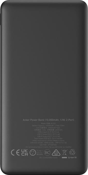 Produktbild Anker POWER BANK USB 10000MAH BLACK/POWERCORE A1237G11 (10000 mAh, 12 W, 37 Wh)