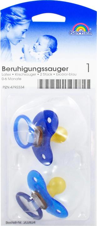 Actual product image BabyFrank Soother Kirsch latex 0-6M bicolour blue, 2 teats (2 x, up to 6 M.)