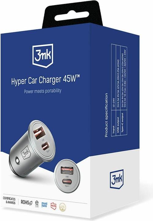 Actual product image 3MK HyperCar Charger 45W Ładowarka samochodowa 1xUSB-A + 1xUSB-C