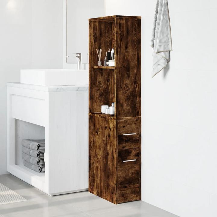 Immagine prodotto VidaXL Armadietto da bagno Armadietto alto Armadietto a nicchia Stretto con rotelle Rovere fumé (22 x 41 x 135 cm)