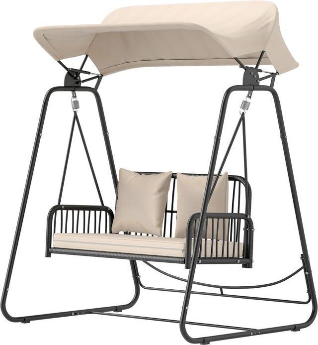 Produktbild Swisshandel24 2-Sitzer Hollywoodschaukel Rattan, bis 240 kg, 149x121x180 cm Khaki