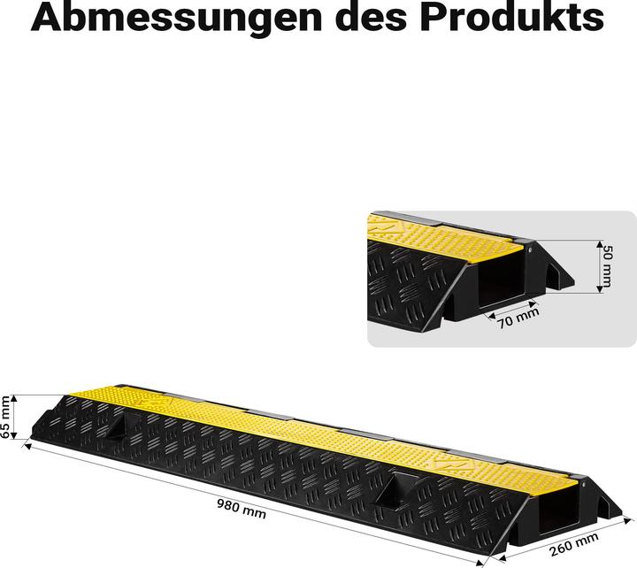 Produktbild Wiltec Kanal Kabelbrücke 20t 30km/h Überfahrschutz 98x26x6,5cm Kabelkanal Kabel (Kabelbrücke, 98 cm)